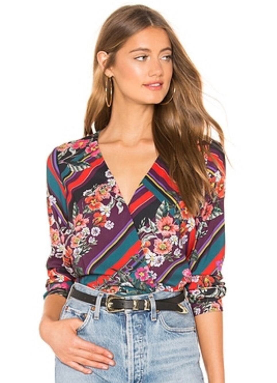 Parker Lola Surplice Neckline Blouse Long Sleeve Madison Stripe Women's M